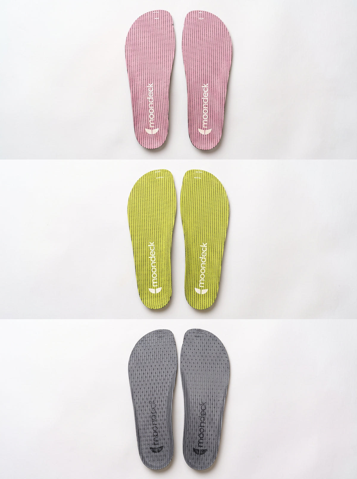 Color Splash insoles in Alpine, Aurora and Basalt